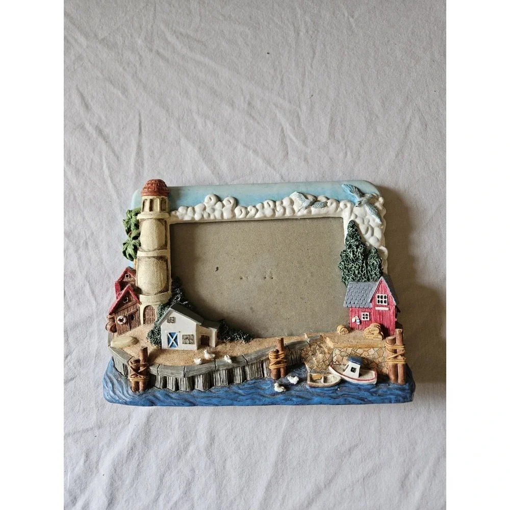 Coastal Lighthouse Harbor Picture Frame 4x6 Nautical Resin Beach Cottage Decor